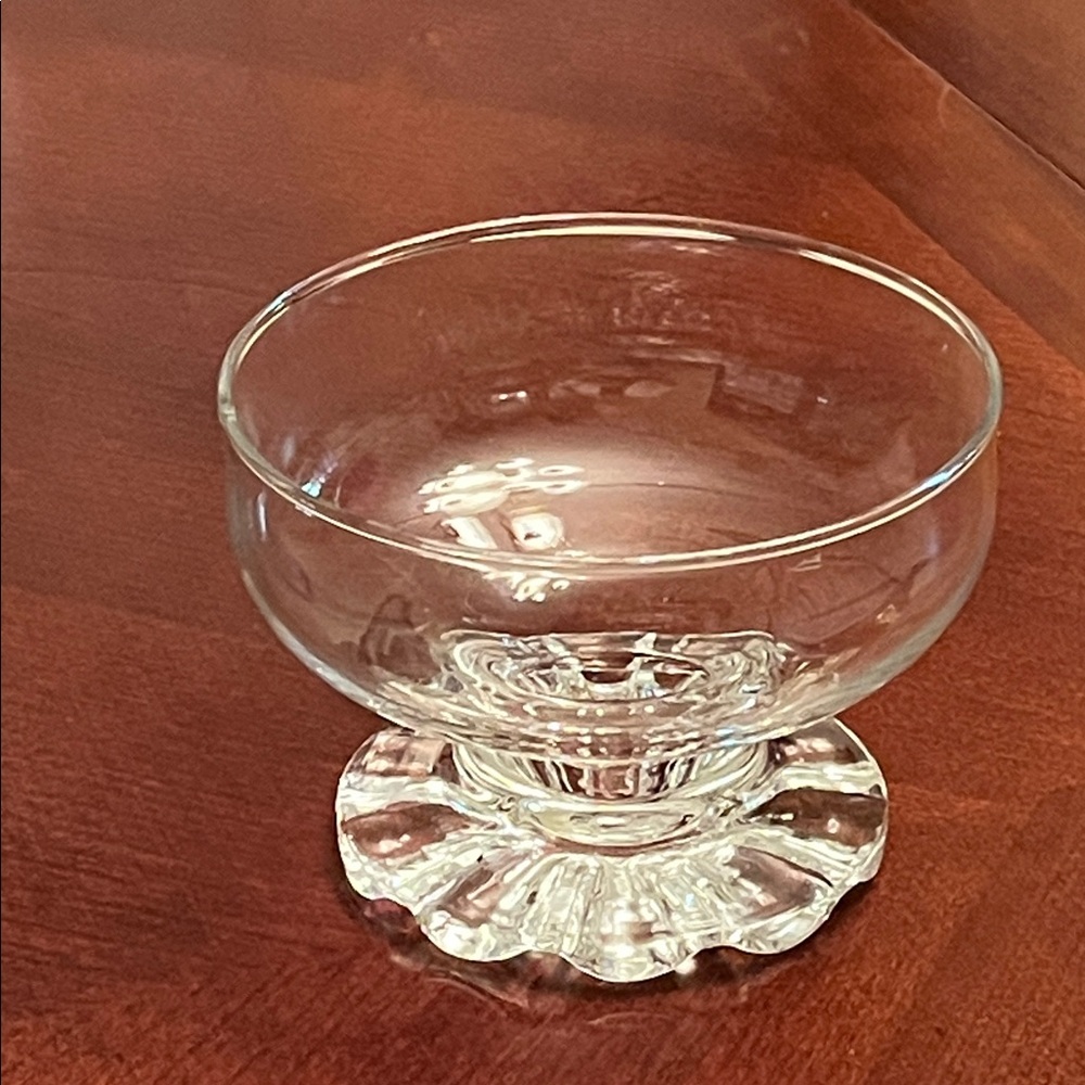 Pressed Glass Dessert or Sherbet Dish | Scalloped Pedestal Base